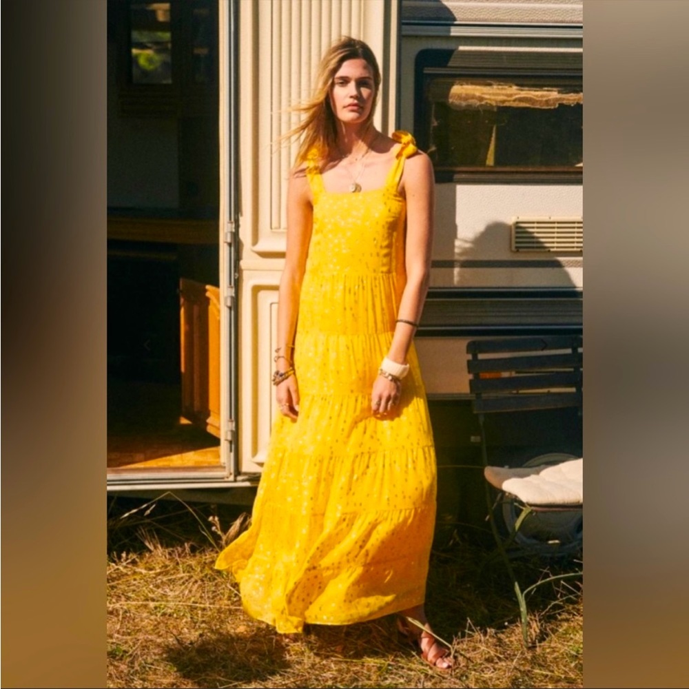 Sezane yellow and gold long dress Size 38